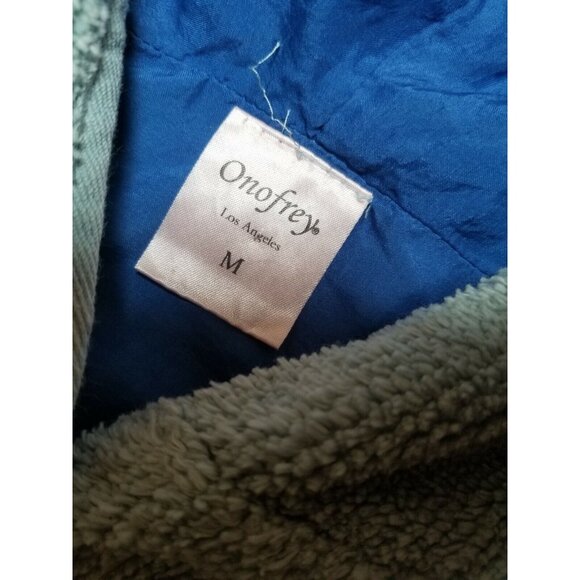 Onofrey Los Angeles Button Front Hoodie Fleece Cardigan Sweater Medium Green - Picture 3 of 6